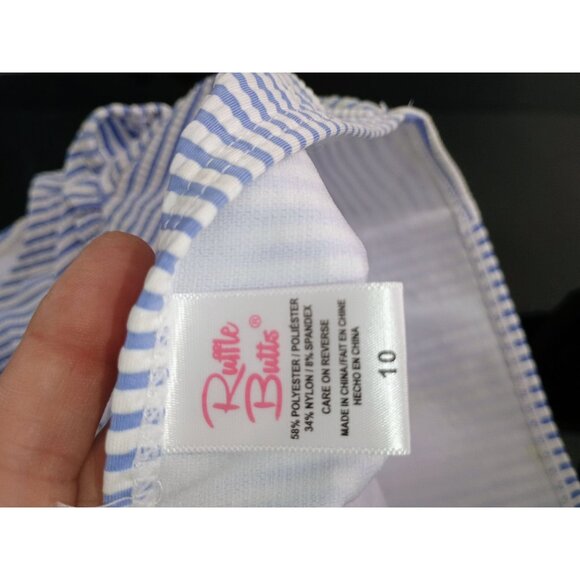 Ruffle Butts Tween Girl Striped Blue & White Ruffle Bikini Set For Girls Size 10 - Picture 10 of 10